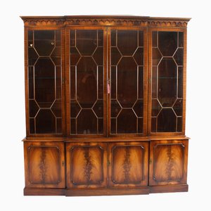 Vintage Flame Mahogany Breakfront Display Cabinet, 1950s