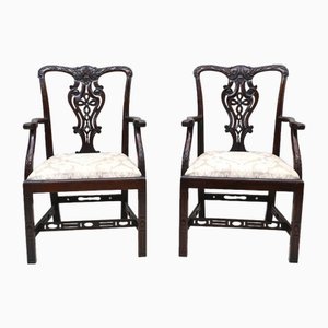 Set of Chinese Chippendale Armchairs in Mahogany, 1920s