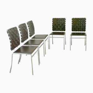 Leather and Chrome Dining Room Chairs, Set of 5