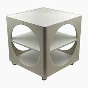 Space Age Coffee Table in Glossy Plastic and Wooden Shelves, 1970s