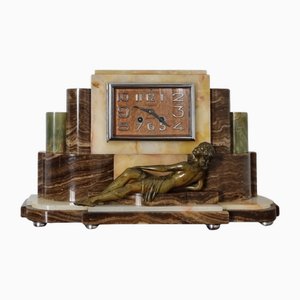 Art Deco Mantel Clock with Bronze Nude, 1930s