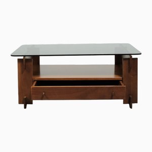 Mid-Century Wood and Smoked Glass Coffee Table, Italy, 1960s