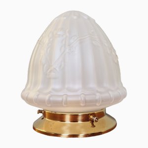 Art Deco Ceiling Light in Brass and Satin Glass, 1920s