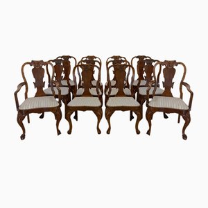 Victorian Burr Walnut Dining Chairs, 1880s, Set of 12