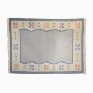Mid-Century Swedish Kilim in Pale Tones of Blue, 1960