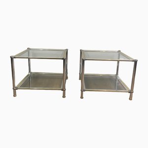 French Chrome, Gilt and Silver Métal Side Tables, 1970s, Set of 2