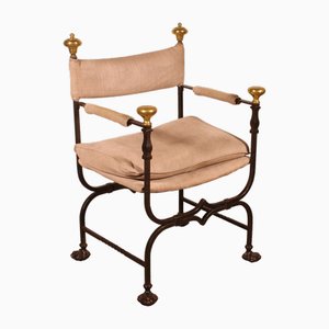 Curule Armchair in Wrought Iron and Bronze