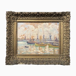 Pierre Bertand, Port of Casablanca, 1920s, Oil on Canvas