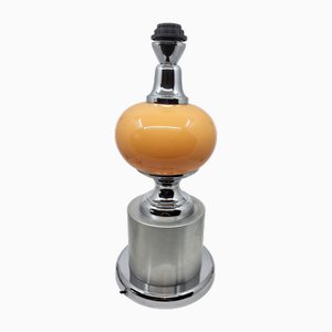 Lampada da tavolo opalina arancione e base cromata, Francia, anni '70