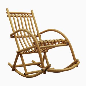 Sedia a dondolo Mid-Century moderna in vimini e bambù, anni '60