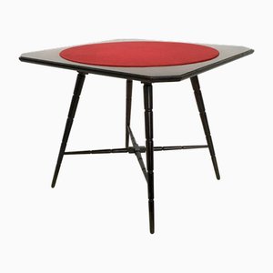 Table de Jeu Vintage en Hêtre Noirci avec Tissu Rouge de Chiavari, Italie, 1950s
