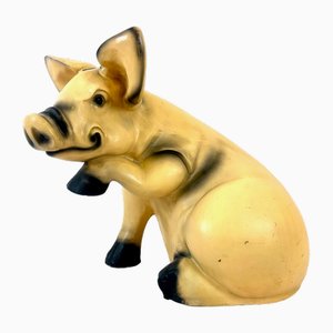 Grande Figurine Cochon de Jardin Vintage en Résine, 1980s