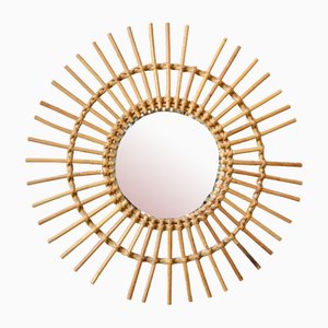 Large Rattan Sunburst Mirror, 1960s
