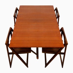 Drop-Leaf Table and Folding Chairs, 1960s, Set of 5