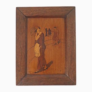 Art Deco Wood Inlay Picture of Fashionable Lady and Gentleman, Germany, 1920