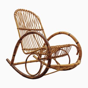 Mid-Century Modern Rattan & Bambus Schaukelstuhl, 1960er