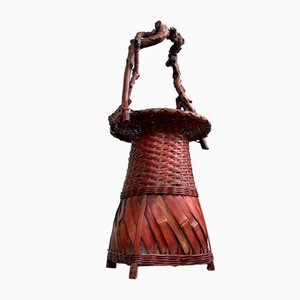 Handwoven Ikebana Ikebana Bamboo Flower Basket, 1950s