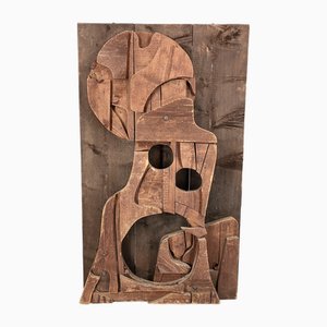 Manlio Mangano, Abstraktes Brutalistisches Relief, 1960er, Holz