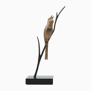 Andre Vincent Becquerel Vogel auf einem Ast, Signiert, Vergoldete Bronze mit Marmorsockel 1930er