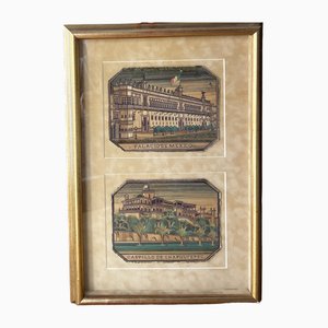 Mexican Artist, Popotillo Chapultepec & Palacio Diptych, 1890s-1910s, Straw Mosaic, Framed