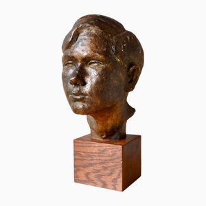 Bust of a Young Man in Plaster with Bronze Patina, France, 1926