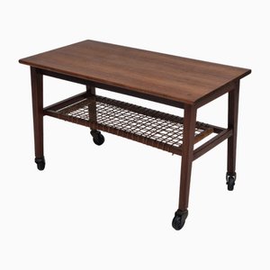 Danish Rattan & Teak Side Table, 1970s