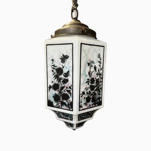 Art Deco Deckenlampe aus sechseckigem Opalglas, 1925