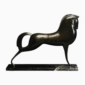 Lovet-Lorski, Modernist Art Deco Style Horse, Bronze on Marble Base, 1970s
