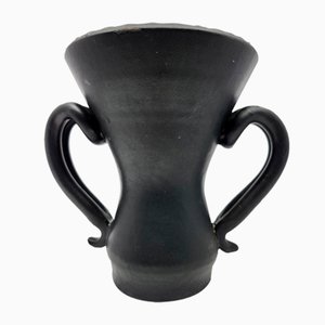 French Ear Vase in Black Ceramic by Jean Austruy, 1950