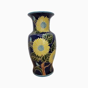 Große handbemalte Vintage Keramikvase, 1980er