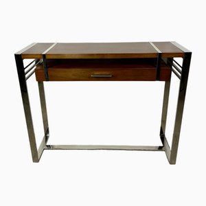 Art Deco Style Console in Wood and Chrome Metal, 1990