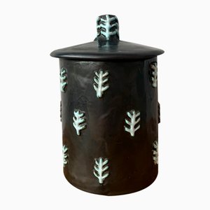 Schwarze Mid-Century Keramik Box mit Unterschrift, 1960er