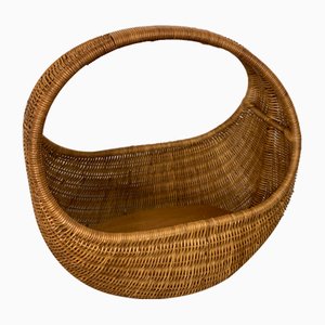 Vintage Wicker and Bamboo Basket Baby Bed attributed to Gebroeders Jonkers for Noordwolde, Netherlands, 1960s
