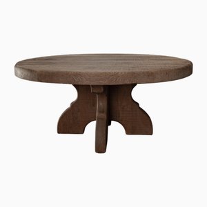 Grande Table Basse Ronde Rurale en Chêne, 1962