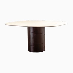 Mesa de comedor vintage de cuero y mármol de Afra and Tobia Scarpa para B&B Italia, años 70