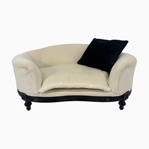 Cuccia in stile Luigi XVI laccato nero e velluto bianco, Italia, inizio XXI secolo