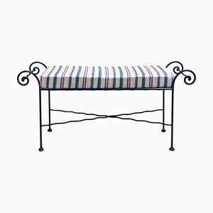 Wrought Iron Bench with Cushion, Italy, 1960s