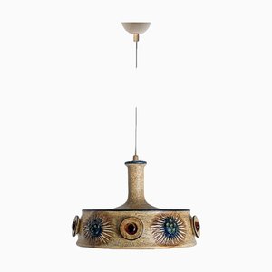 Flat Brown Ceramic Pendant Light, Denmark, 1970