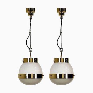 Delta Grande Pendant Light in Glass & Brass attributed to Sergio Mazza for Artemide, 1960s, Set of 2