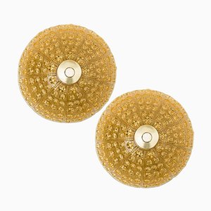 Gold Brass Amber Glass Flush Mount attributed to Carl Fagerlund, 1960s