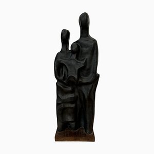 Abstract Family Sculpture in Black Glaze attributed to Elie Van Damme, Belgium, 1960s