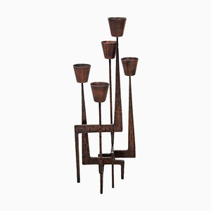 Brutalist Candleholder Sculpture in Wrought Iron, France, 1970s