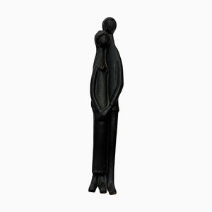 Escultura de cerámica esmaltada en negro atribuida a Elie Van Damme, Bélgica, años 60