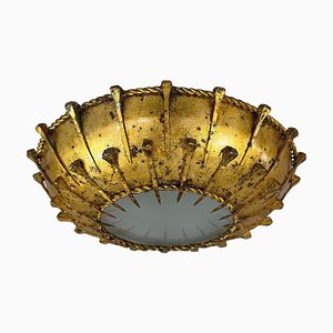 Vergoldetes Sonnenschliff aus Eisen & Milchglas, Spanien, 1950er