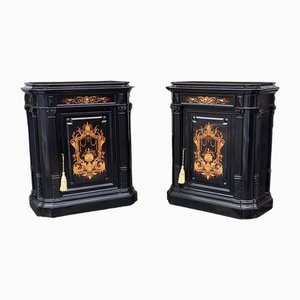 Continental Ebonised and Inlaid Pier Cabinets, Set of 2