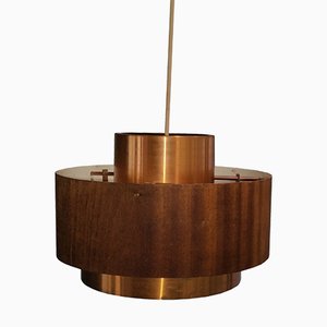 Mid-Century Brass & Veneer Pendant Lamp, 1960s