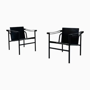 Fauteuil LC 1 Vintage en Cuir Noir par Le Corbusier pour Cassina, 1970s