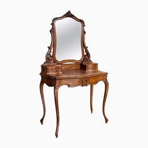 Victorian Carved Mahogany Dresser Table with Attached Mirror, 1850