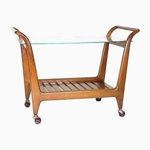 Carrello Mid-Century in legno e ottone, anni '50