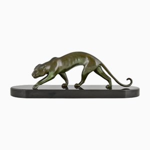 Georges Lavroff, Escultura de pantera Art Déco, 1945, bronce y mármol